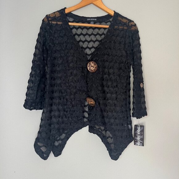 Vintage Nina Leonard‎ Black Beachy Swim Cover Shirt Size Small Vacation NWT - Picture 1 of 5